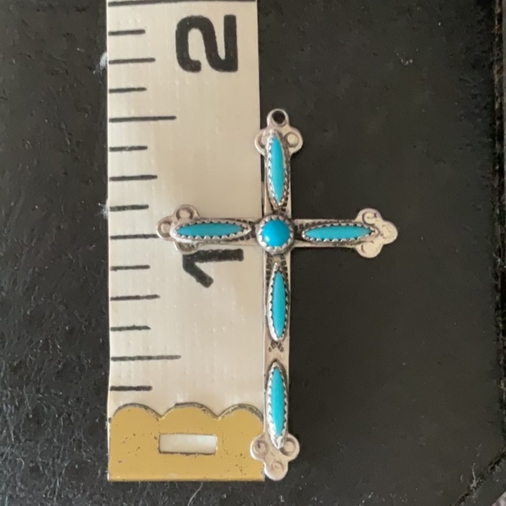 Silver and Turquoise Cross Pendant - Picture 2 of 3